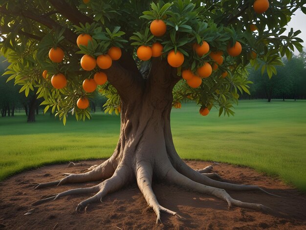 Orange avec des fruits mûrs sur le sol dans le jardin Arrière-plan de la nature