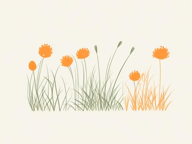 Orange Grass Meadow est un art de ligne simple mignon et charmant