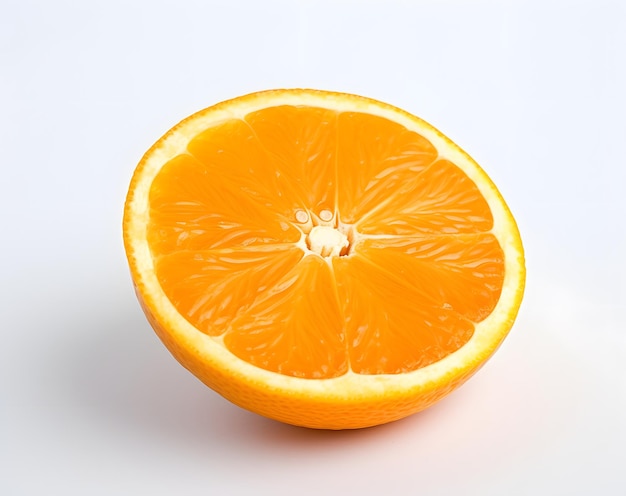 Une orange en gros plan avec un fond blanc Generative AI