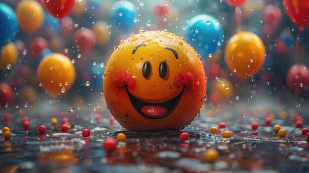 Une orange heureuse avec des ballons