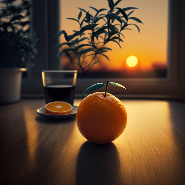 Une orange mûre sur la table
