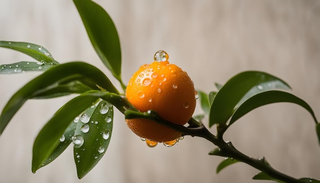 une orange qui a des gouttes d'eau dessus