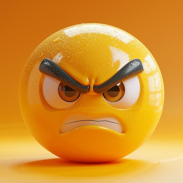une orange avec un visage en colère dessus