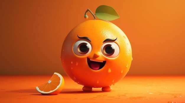 Une orange avec un visage souriant et une demi-orange.