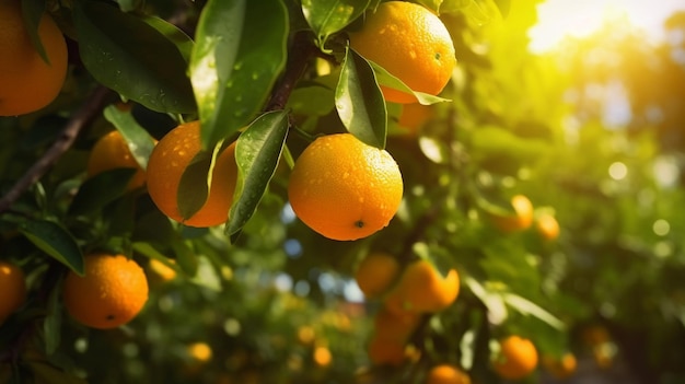 Oranges sur un arbre au soleil