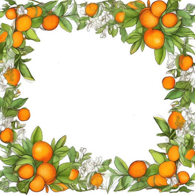 Photo oranges cadre floral carte de voeux scrapbooking aquarelle illustration douce bordure mariage