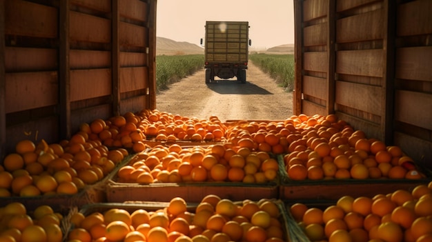 Oranges dans des caisses en bois