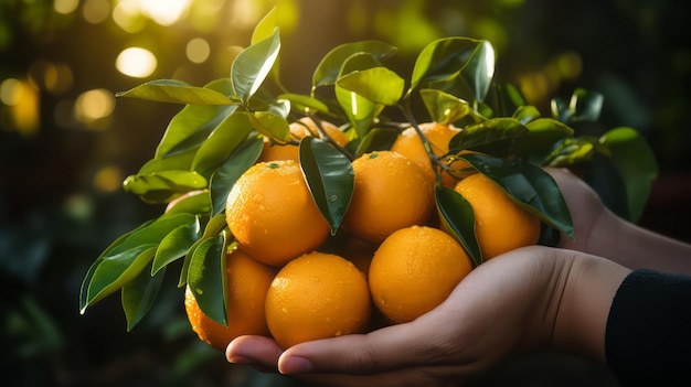 des oranges dans les mains