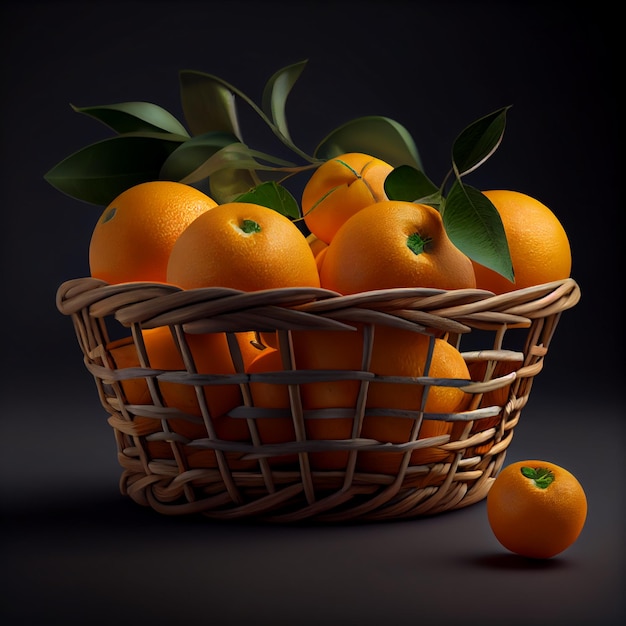 oranges dans le panier avec fond noir