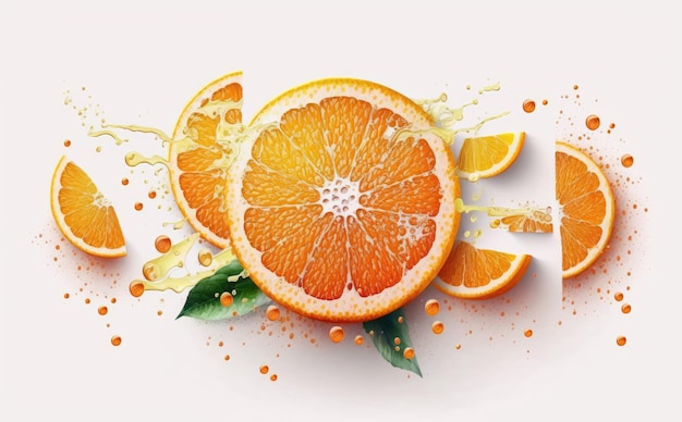 Oranges dessinées sur fond blanc illustrations d'aliments biologiques de fruits aquarelle générées par ai