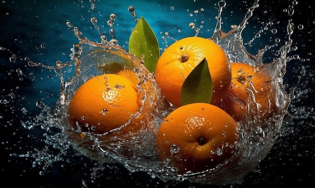 Des oranges éclaboussées dans l'eau