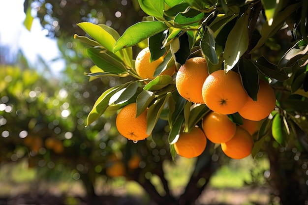 Oranges fraîches sur un arbre au soleil