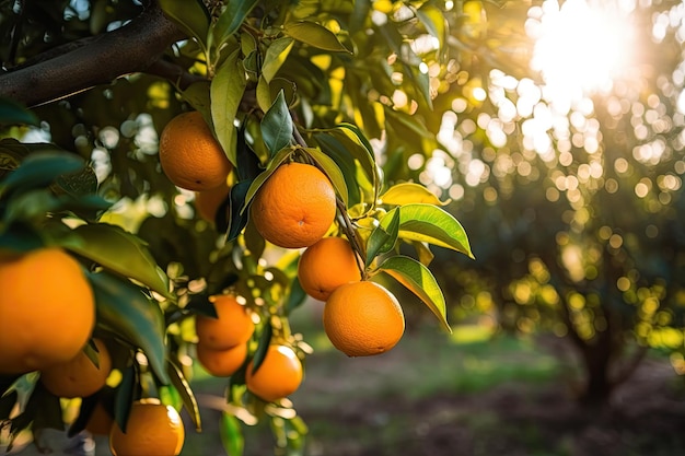 Oranges fraîches sur un arbre au soleil