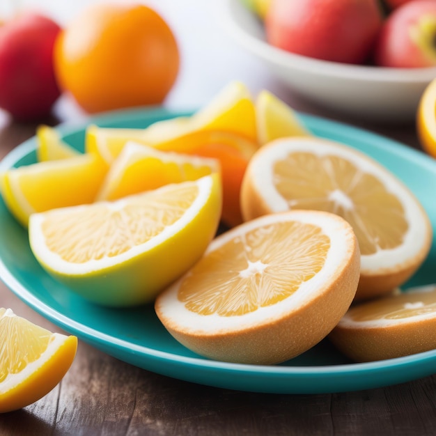Photo oranges fraîches et citrons pour un petit déjeuner sain