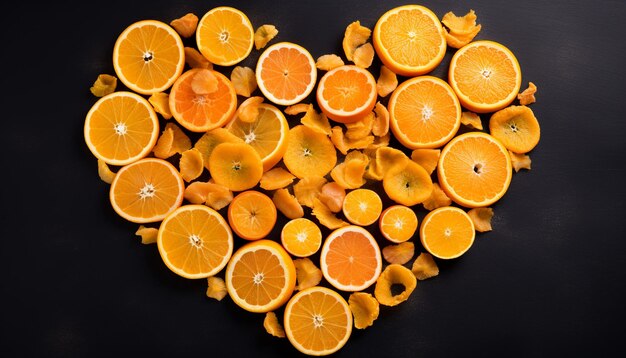 Oranges de fruits séchés en forme de symbole de cœur