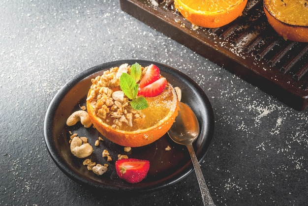 Oranges grillées avec granola