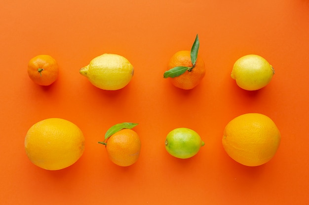 Oranges, mandarines et citrons vus de dessus