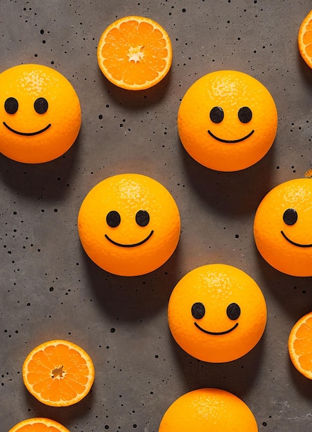 Photo des oranges souriantes sur un comptoir en béton