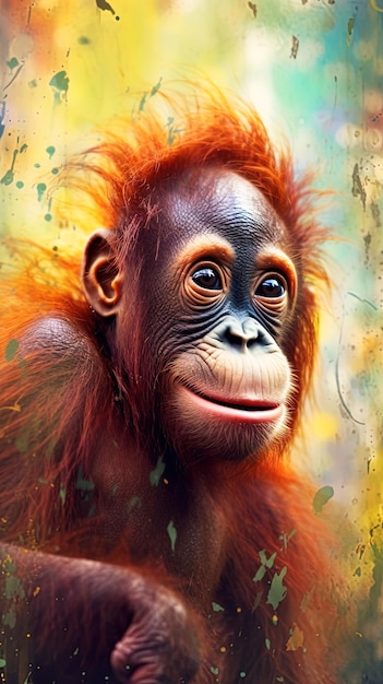 Photo un orangutan avec un fond rouge et une image d'un orangutan