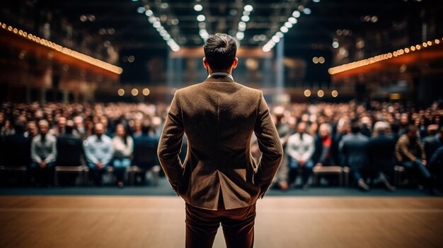 L'orateur se tient devant le public dans le hall Generative AI