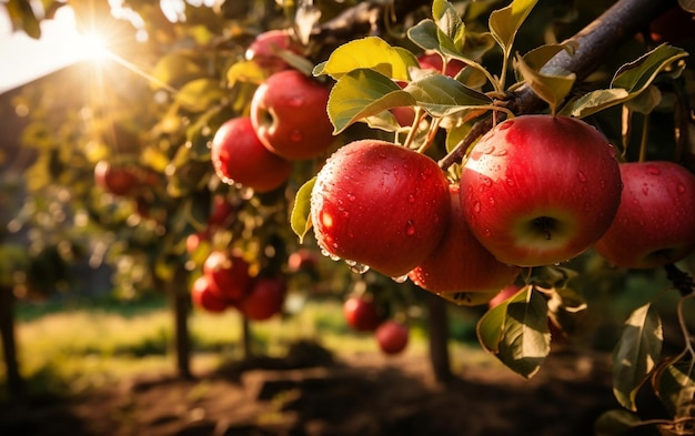 Orchard Abondance Juicy Apples Growing on Apple Farm Generative Ai