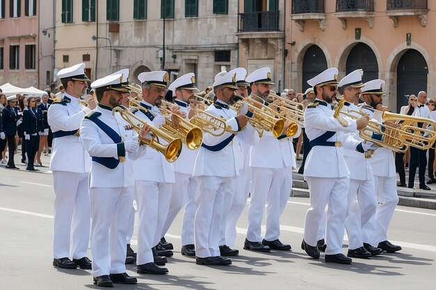 Photo l'orchestre de la marine italienne joue pendant le défilé.