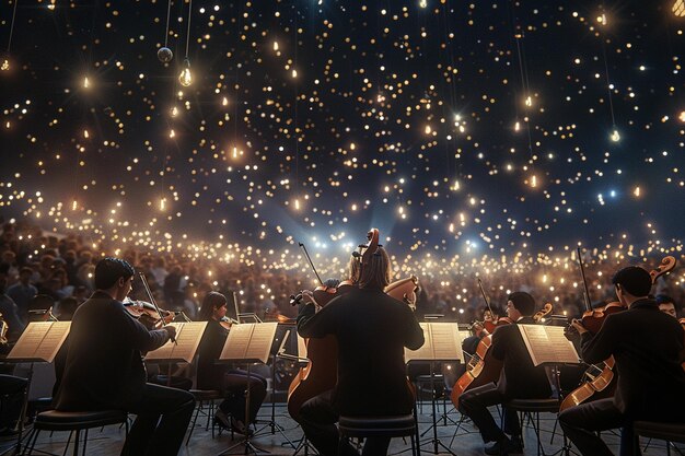 Photo un orchestre symphonique jouant sous les étoiles