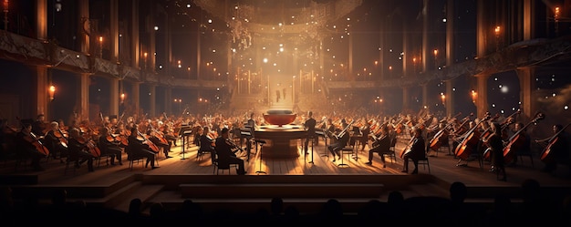 Orchestre symphonique se produisant sur une grande scène AI générative