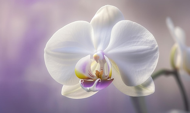 Une orchidée blanche sur fond violet