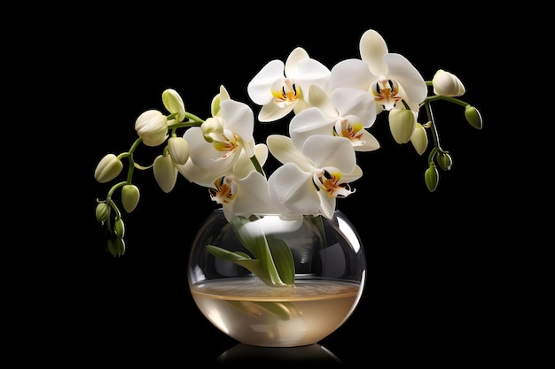 Orchidée dans un vase en verre sur fond sombre