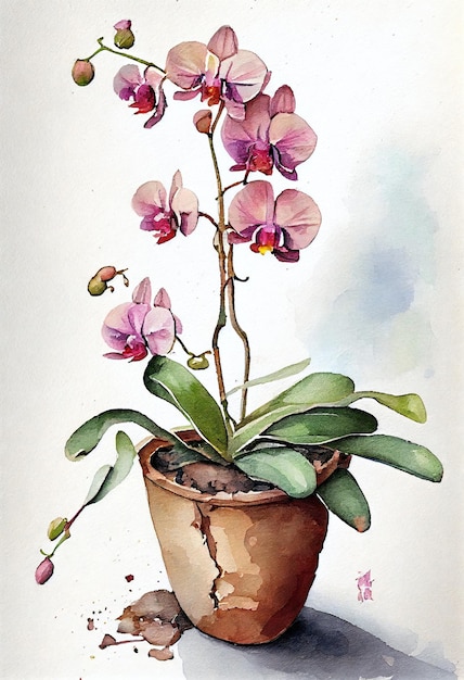 Orchidée Pot Aquarelle