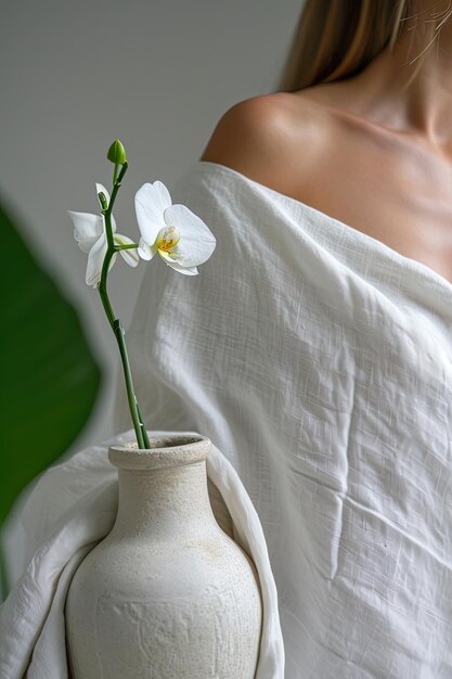 Photo orchidée singulière avec une silhouette féminine incarnant une élégance subtile idéal