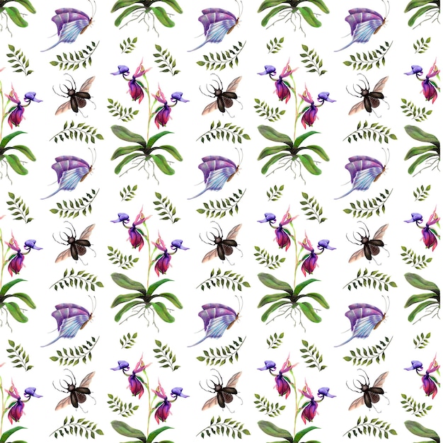 Orchidée tropicale à l'aquarelle et aux crayons de couleur