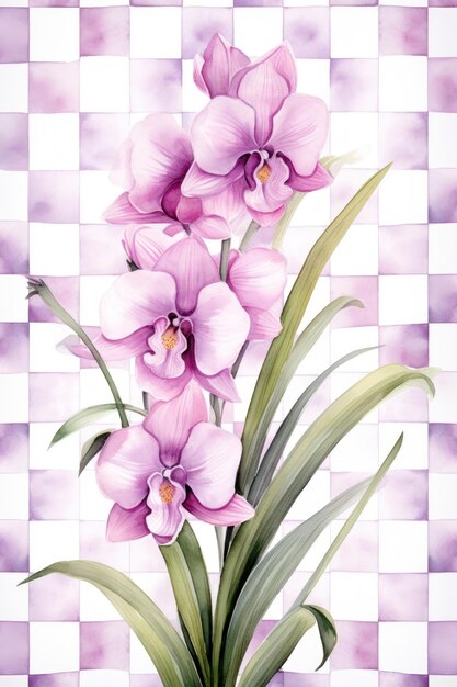 Orchidée vintage à carreaux d'aquarelle arrière-plan Aquarelle colorée à rayures horizontales et verticales ar 23 v 52 ID de poste e8888e5237644fbab6a30fd870d0df6f