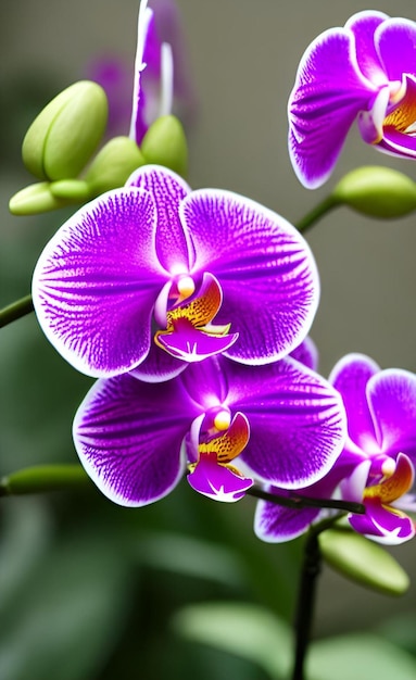 Photo une orchidée violette et blanche avec une tige verte