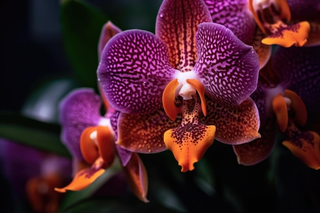 Une orchidée violette avec un fond sombre