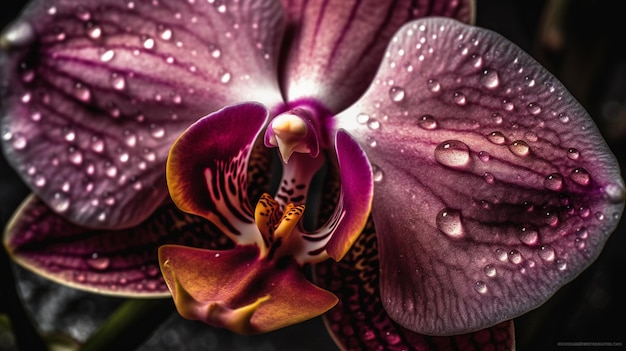 Photo une orchidée violette avec des gouttelettes d'eau dessus