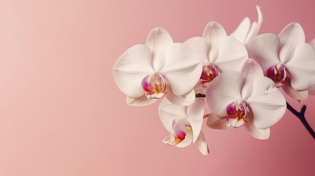 Orchidées blanches sur fond rose