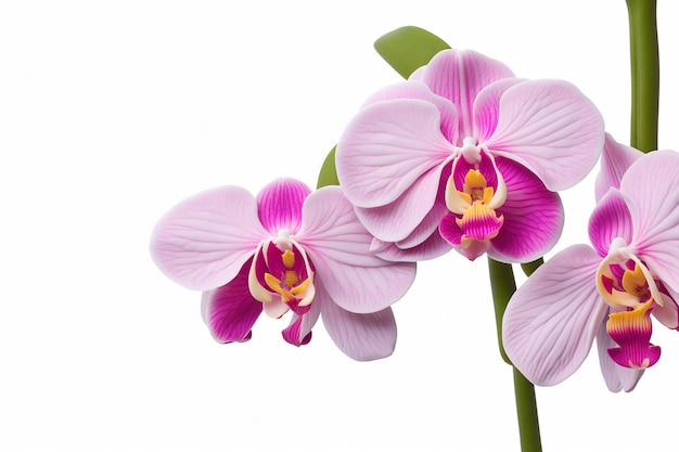 Orchidées sur un fond blanc.
