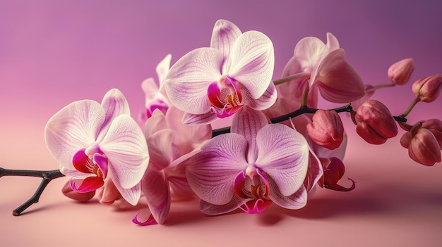 Orchidées sur fond rose