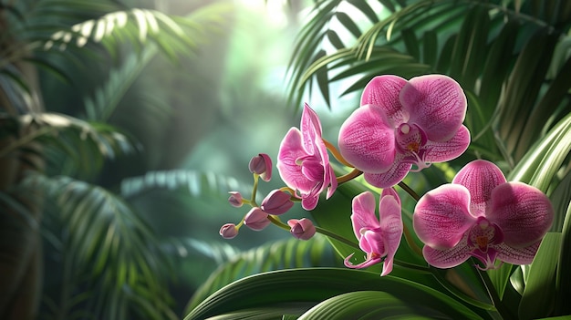 Les orchidées roses dans un cadre tropical