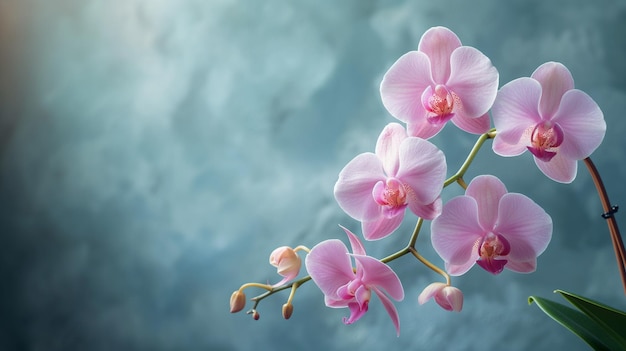 Orchidées roses délicates avec un fond de nuages éthériques