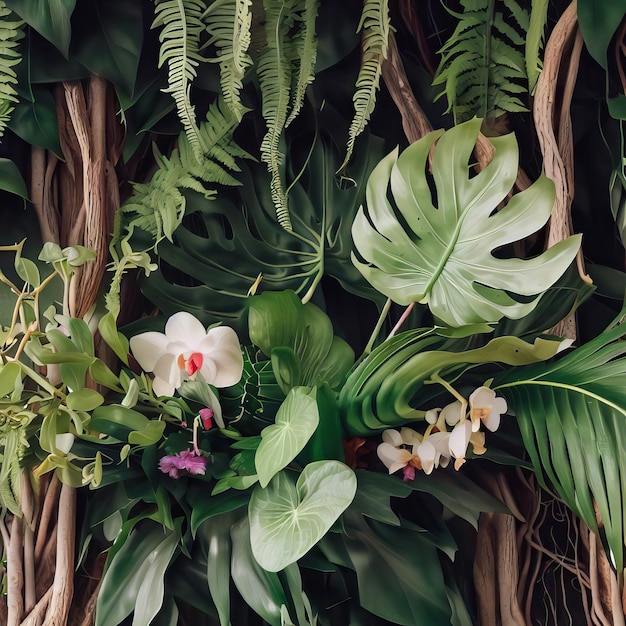 Photo orchidées vanda décor de fleurs tropicales sur la branche d'un arbre liane plante de vigne isolée générative ai