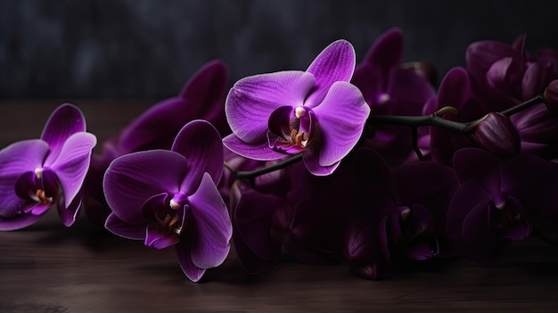 Orchidées violettes sur une table en bois