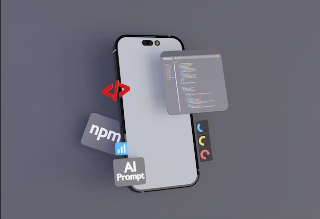 L'ordinateur 3D AI Robot Chatbot Web UIUX Algorithmes de programmation logicielle Illustration de rendu 3D