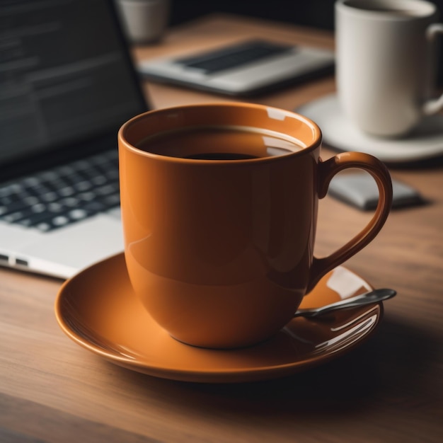 ordinateur de bureau sur une tasse de thé