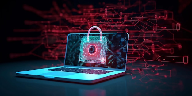 Ordinateur avec un cadenas sur l'écran Cybersecurity ransomware e-mail phishing technologie cryptée