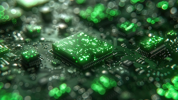 un ordinateur avec une carte de circuit vert dessus
