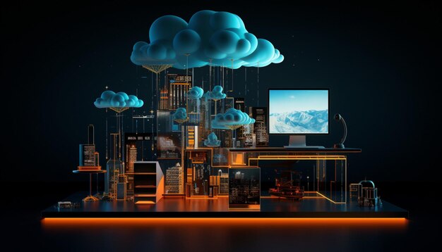 Photo un ordinateur avec un nuage au milieu