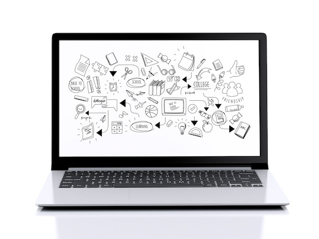 Ordinateur portable 3d avec l&#39;éducation skecth à l&#39;écran
